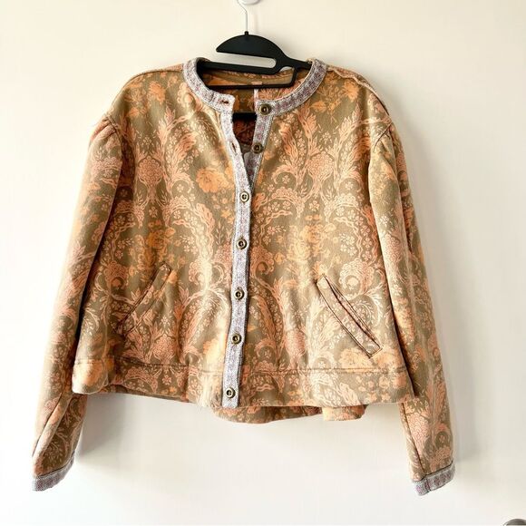 NWT Free People Drifter Button Down Patterned Sweatshirt Jacket in Earth Combo - Picture 5 of 8